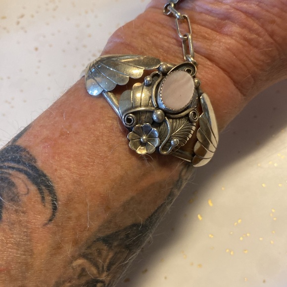 Large Navajo Pink Shell Cuff Bracelet Ring Combo pink conch vintage slave - Picture 11 of 11